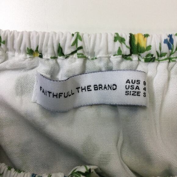 Faithfull the Brand SZ 4 S white Floral Short Sleeve Floral Midi Dress used B23 - Picture 6 of 7